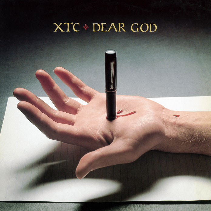Album cover featuring a pen being driven into the palm of someone's hand.